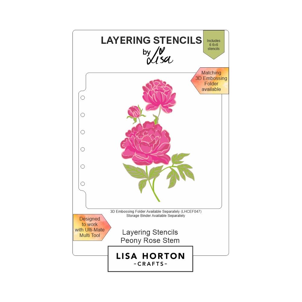 Lisa Horton Crafts Embossing Folder and Die & stencil Peony Rose Stem Bundle