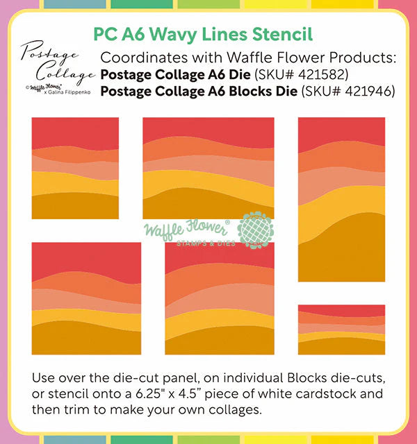 Waffle Flower Crafts Postage Collage A6 Wavy Lines Stencil