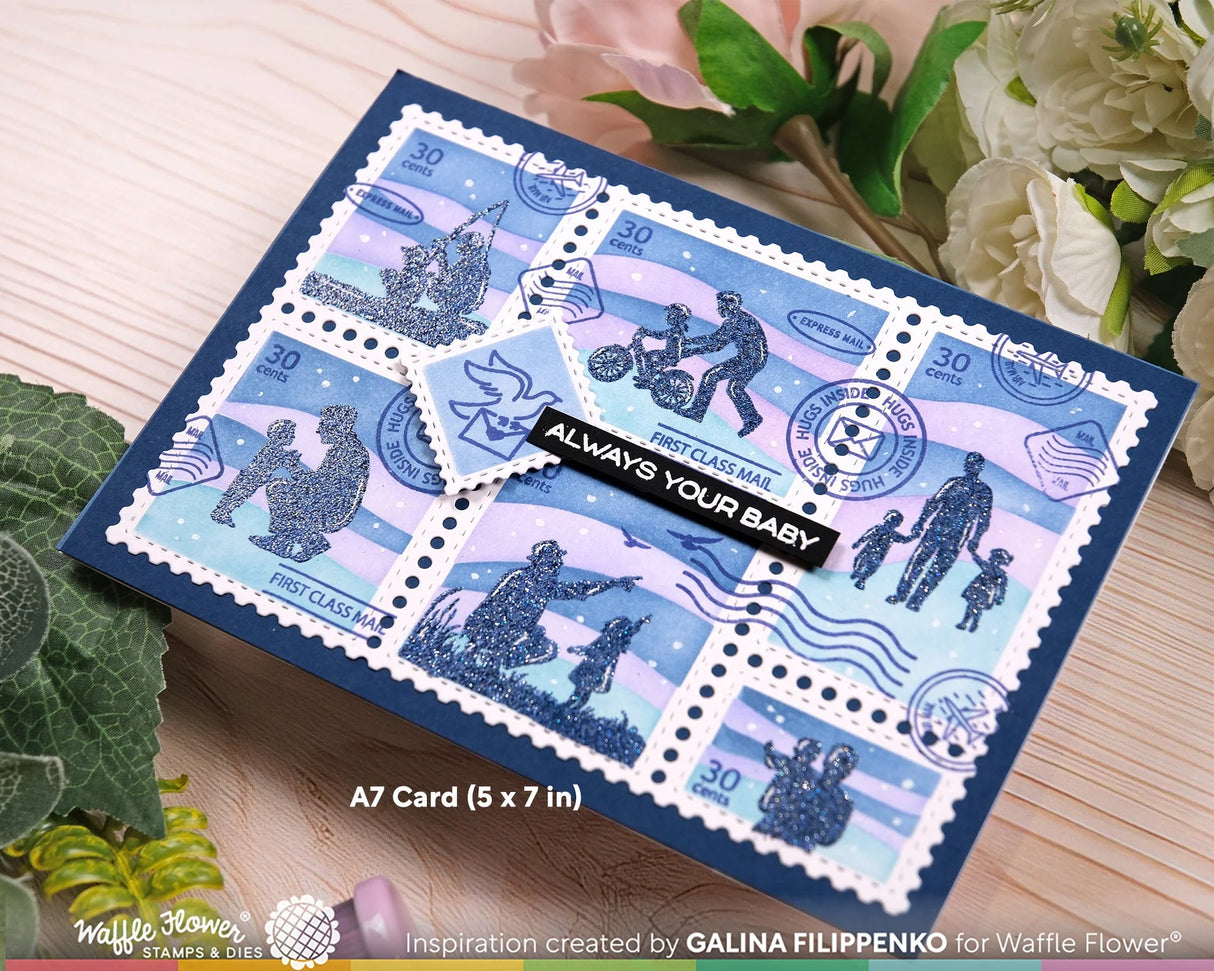 Waffle Flower Crafts Postage Collage A7 Wavy Lines Stencil