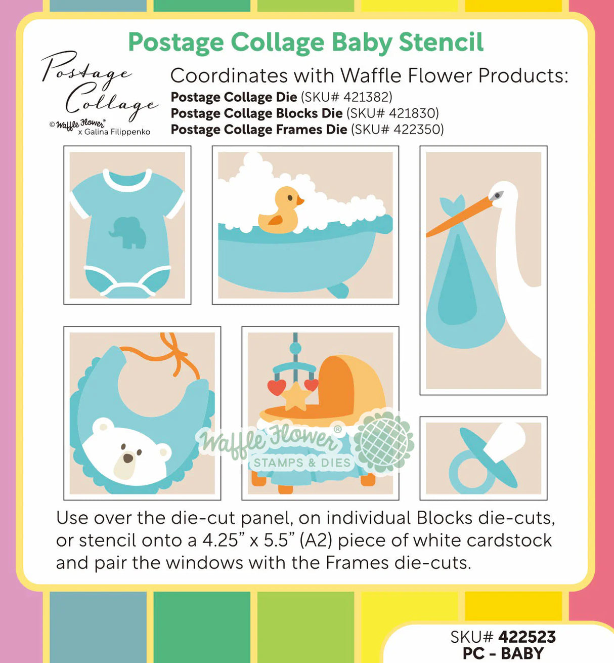 Waffle Flower Postage Collage Baby Stencil - 422523