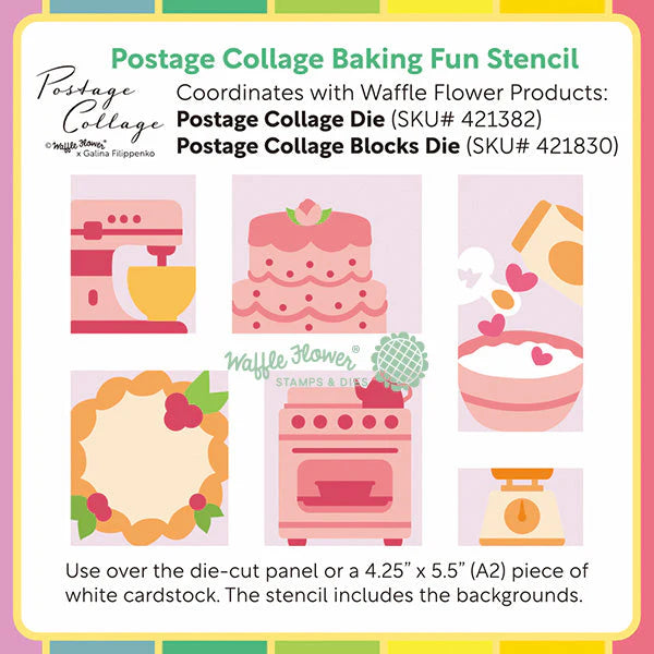 Waffle Flower Craft Postage Collage Baking Fun Stencil