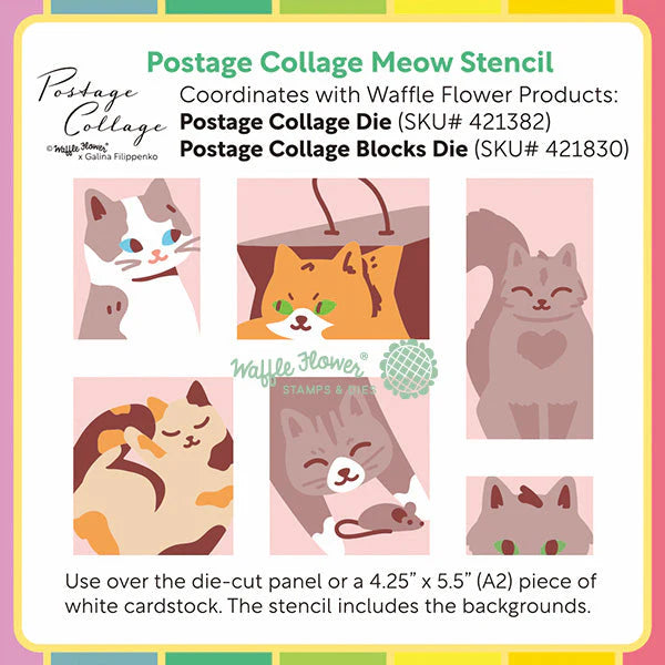 Waffle Flower Craft Postage Collage Meow Stencil