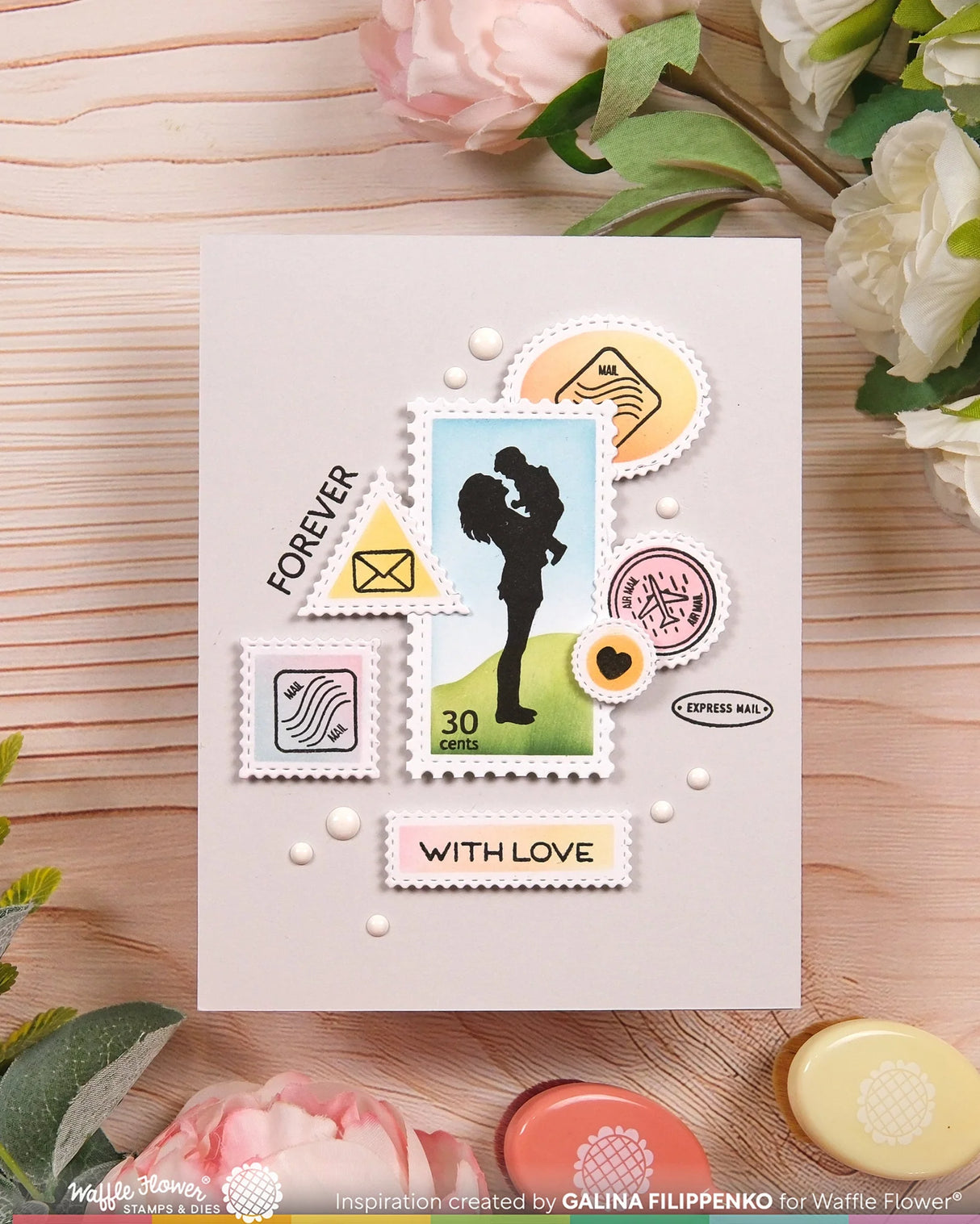 Waffle Flower Crafts Postage Collage Mom Silhouettes Stamp Set