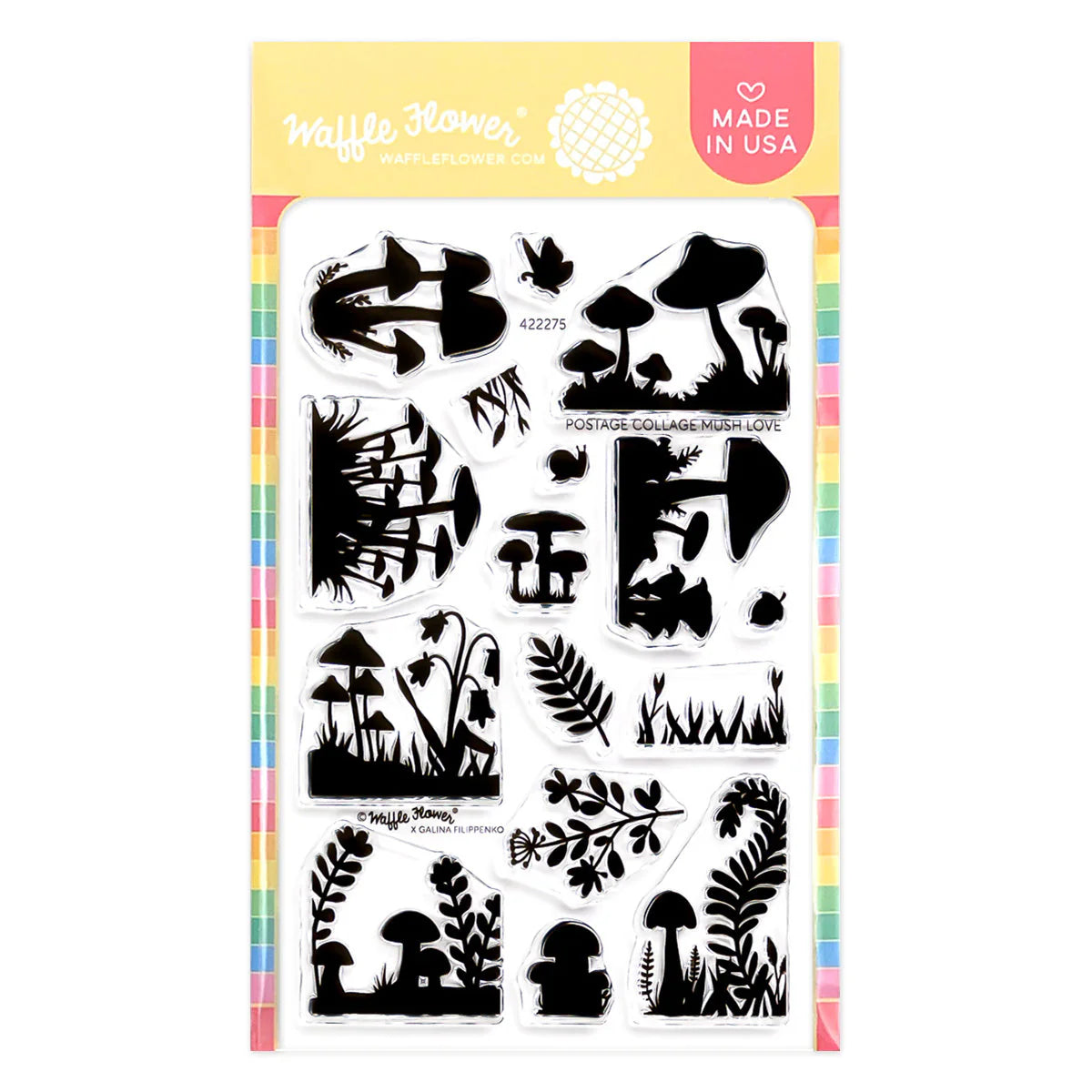 Waffle Flower Crafts Postage Collage Mush Love Stamp Set