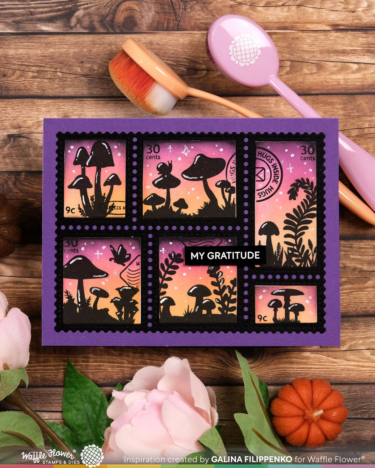 Waffle Flower Crafts Postage Collage Mush Love Stamp Set