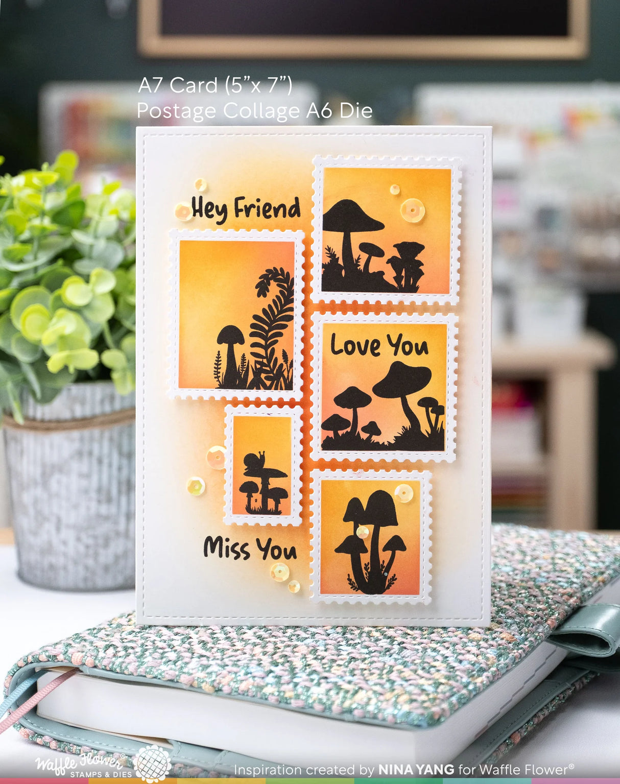 Waffle Flower Crafts Postage Collage Mush Love Stamp Set