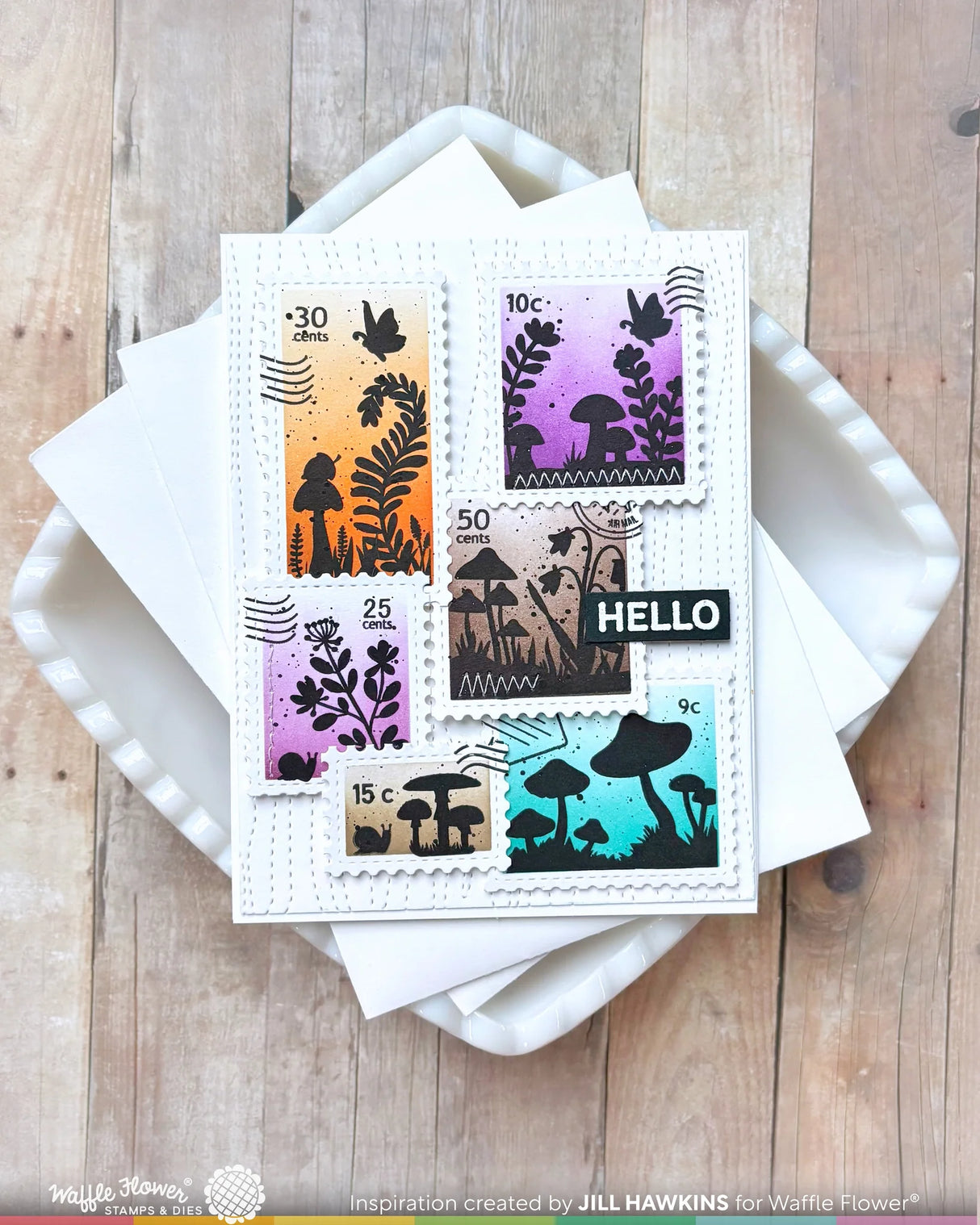 Waffle Flower Crafts Postage Collage Mush Love Stamp Set