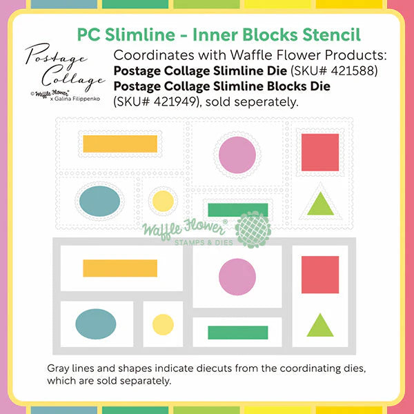 Waffle Flower Crafts Postage Collage Slimline Inner Blocks Stencil