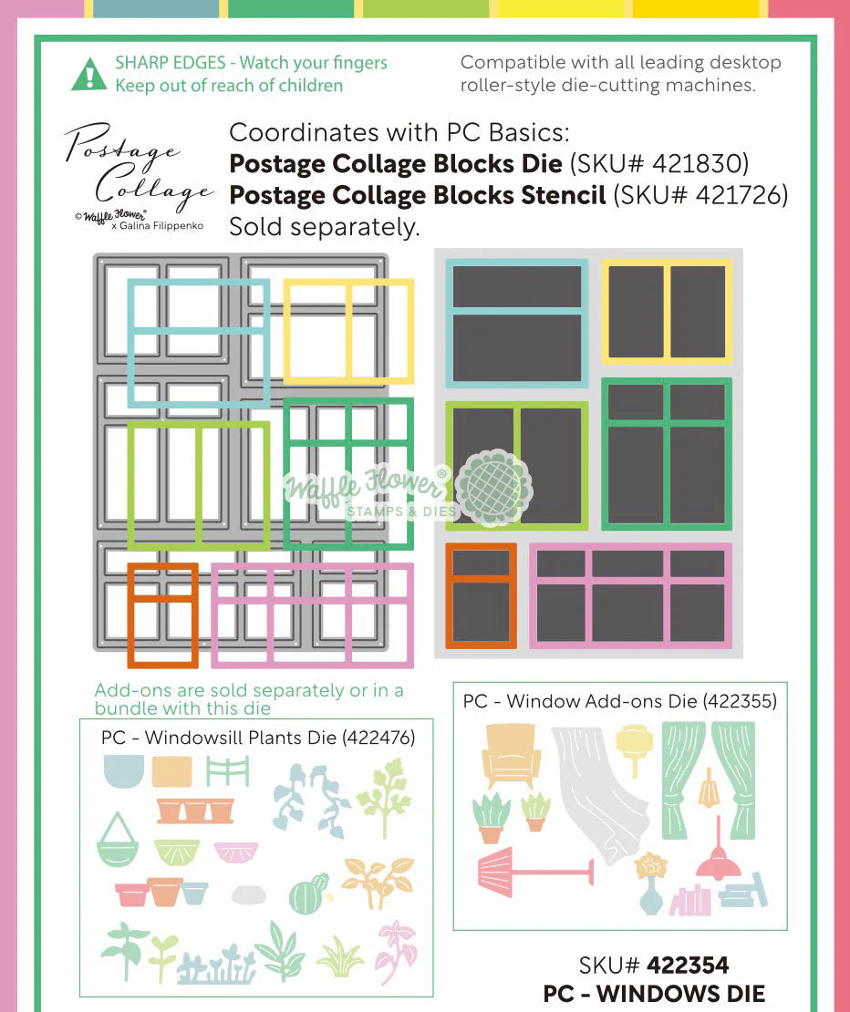 Waffle Flower Postage Collage Windows Die - 422354
