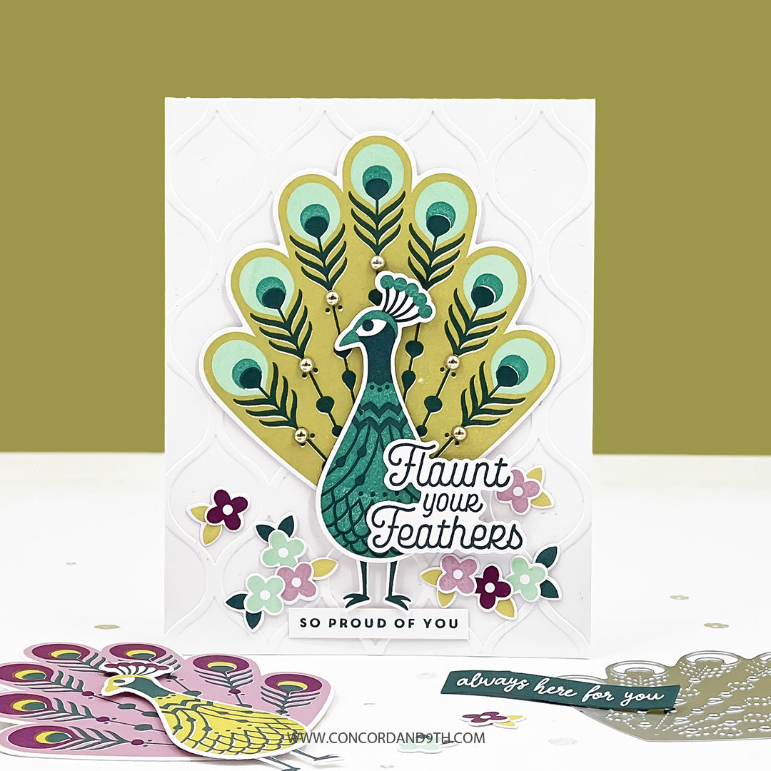 Concord & 9th Pretty Peacock Stamp Set (6 x 8) & Die Bundle