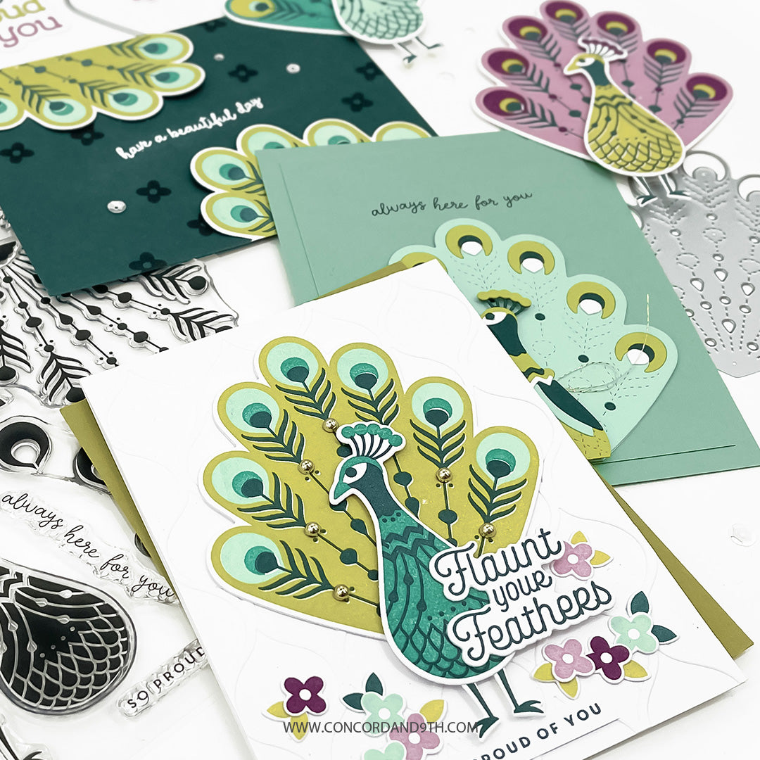 Concord & 9th Pretty Peacock Stamp Set (6 x 8) & Die Bundle