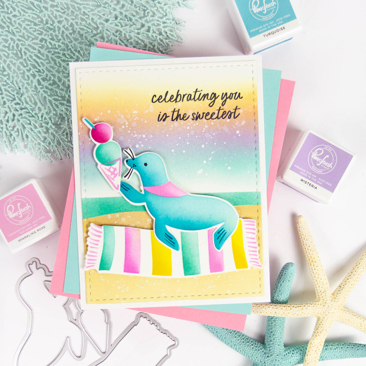 Pinkfresh Studio Seaside Cones stencil/Die Bundle