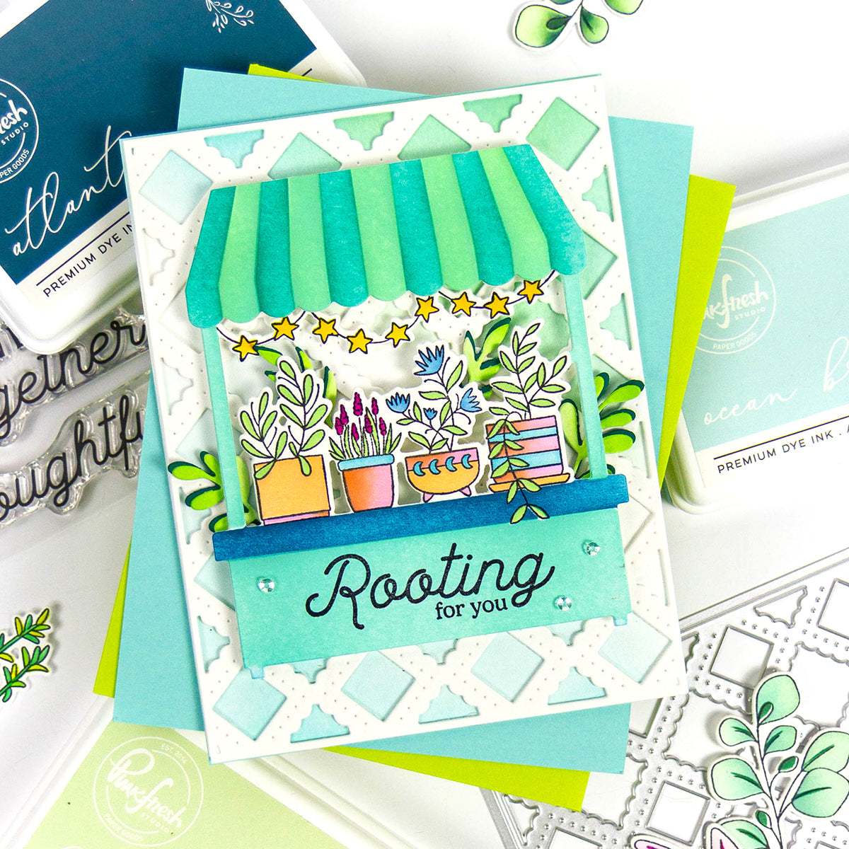 Pinkfresh Studio Flower Market stencil & Die Bundle