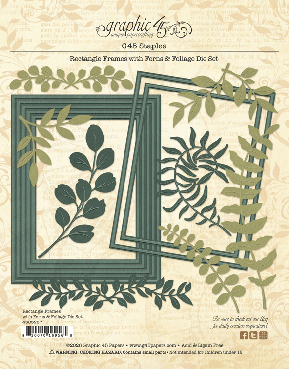 Graphic 45 Rectangle Frames with Ferns & Foliage Die Set