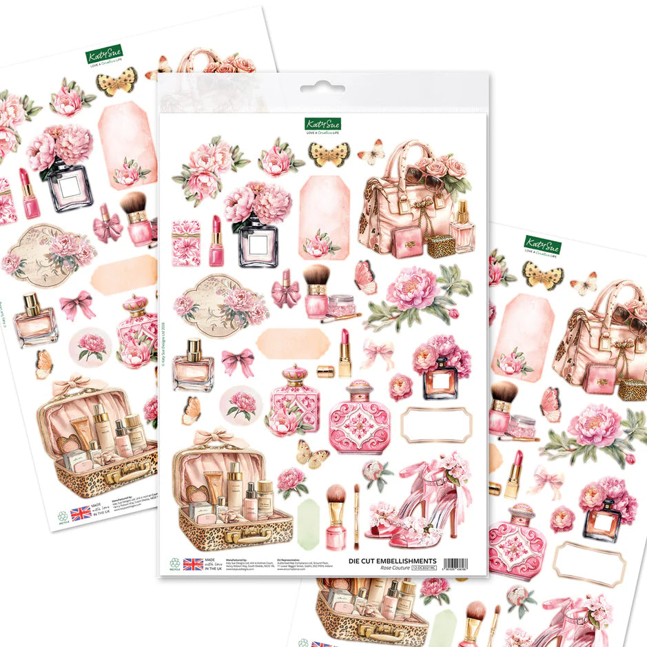 Katy Sue Designs Rose Couture Die Cut Embellishments, 3 sheets