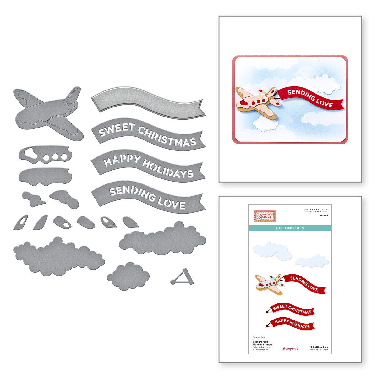 Spellbinders Gingerbread Plane & Banners Etched Dies from the Candy Christmas Collection by Stamperia