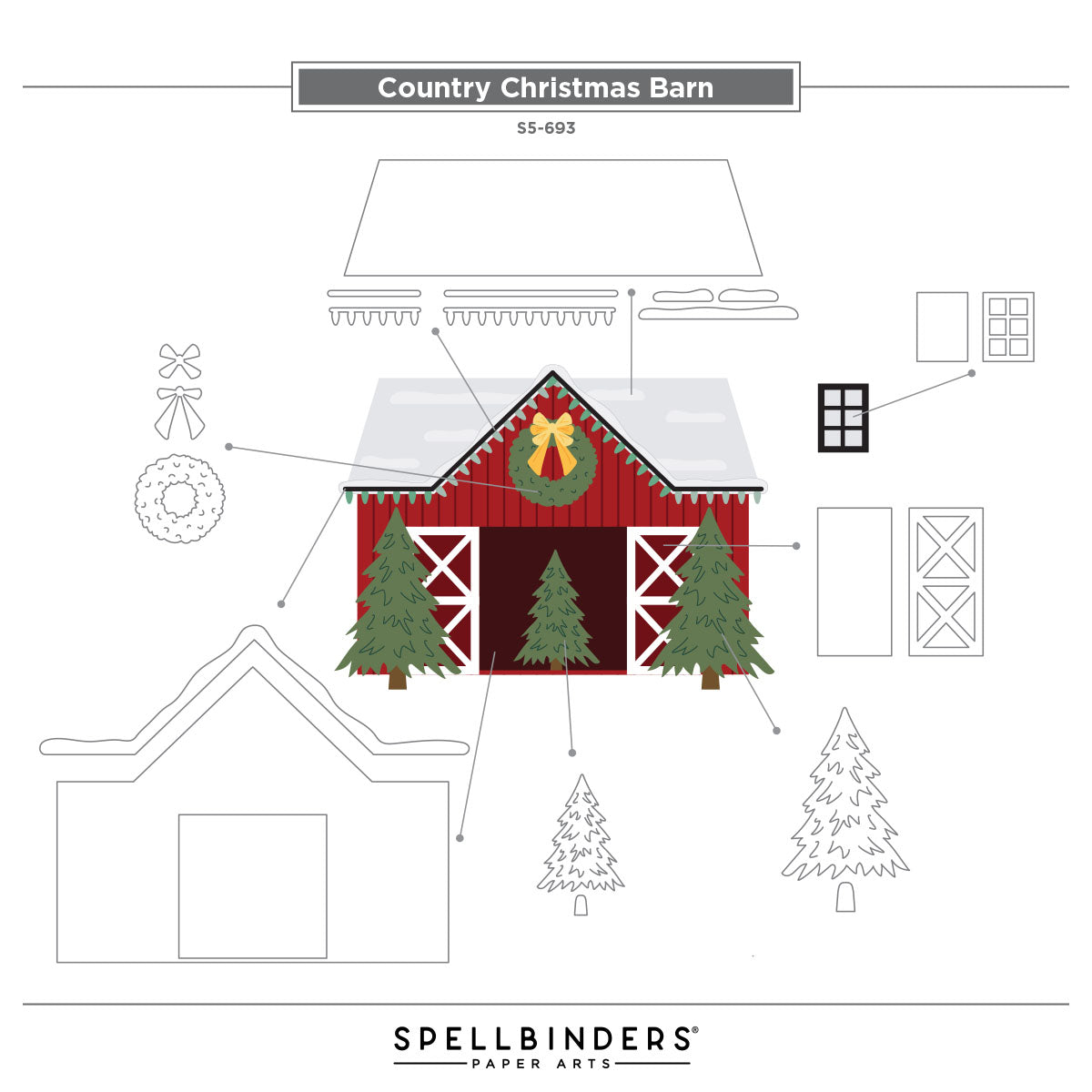 Spellbinders Country Christmas Barn Etched Dies from the Country Christmas Collection by Annie Williams