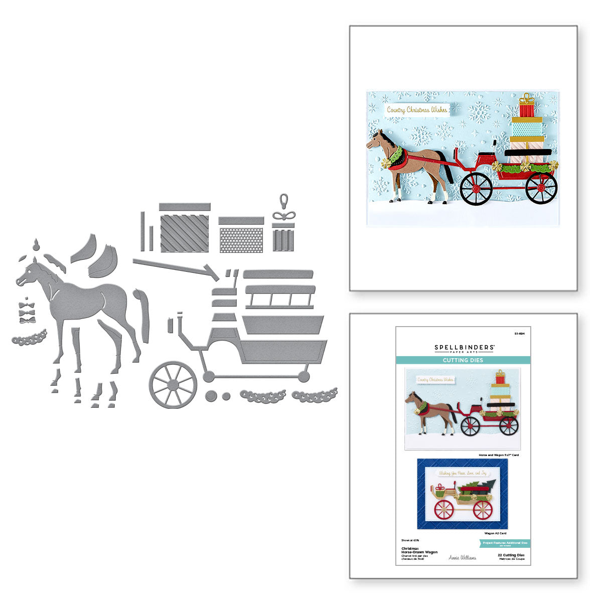 Spellbinders Christmas Horse-Drawn Wagon Etched Dies from the Country Christmas Collection by Annie Williams