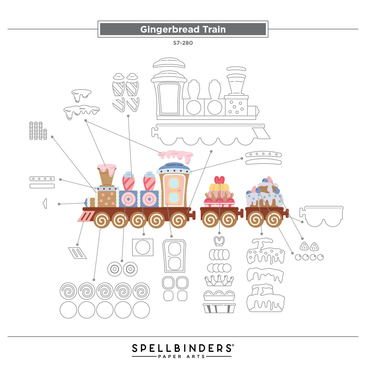 Spellbinders Gingerbread Train Etched Dies from the Candy Christmas Collection by Stamperia