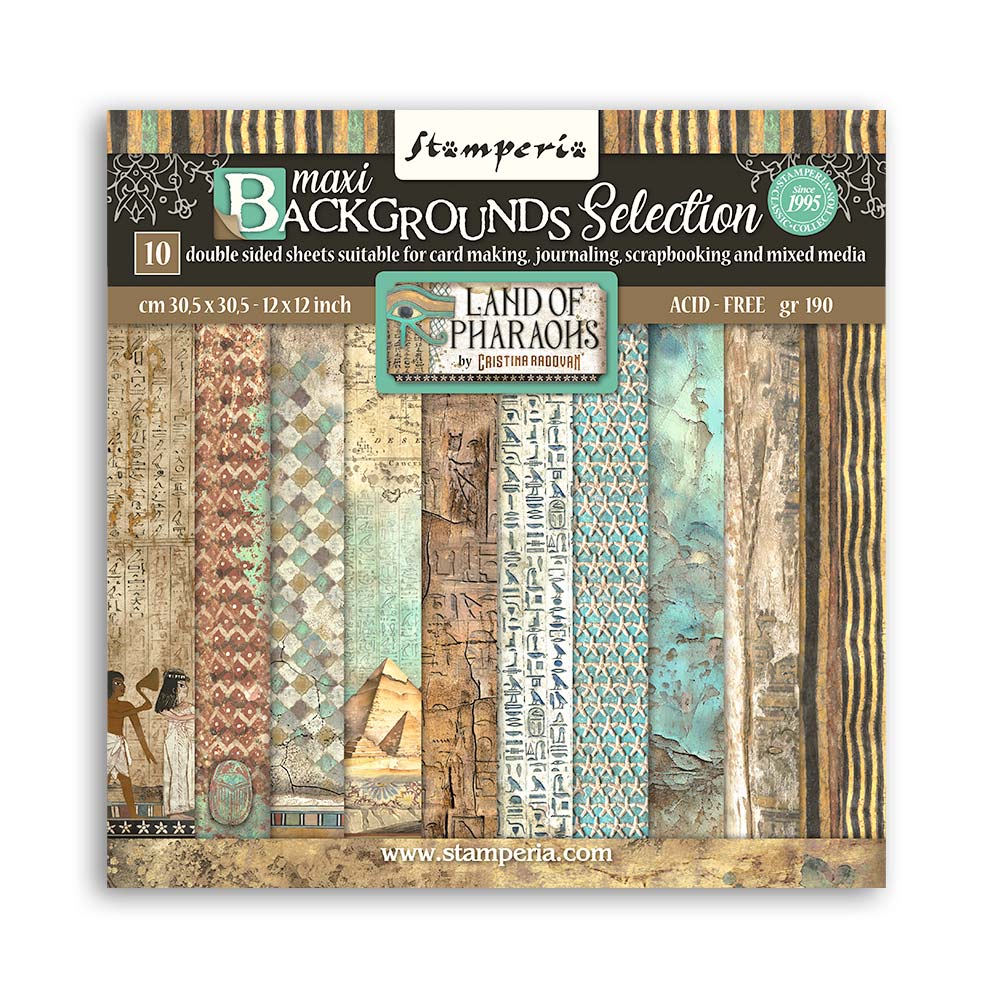 Stamperia Scrapbooking Pad 10 sheets cm 30,5x30,5 (12"x12") Maxi Background selection - Land of Pharaohs SBBL154