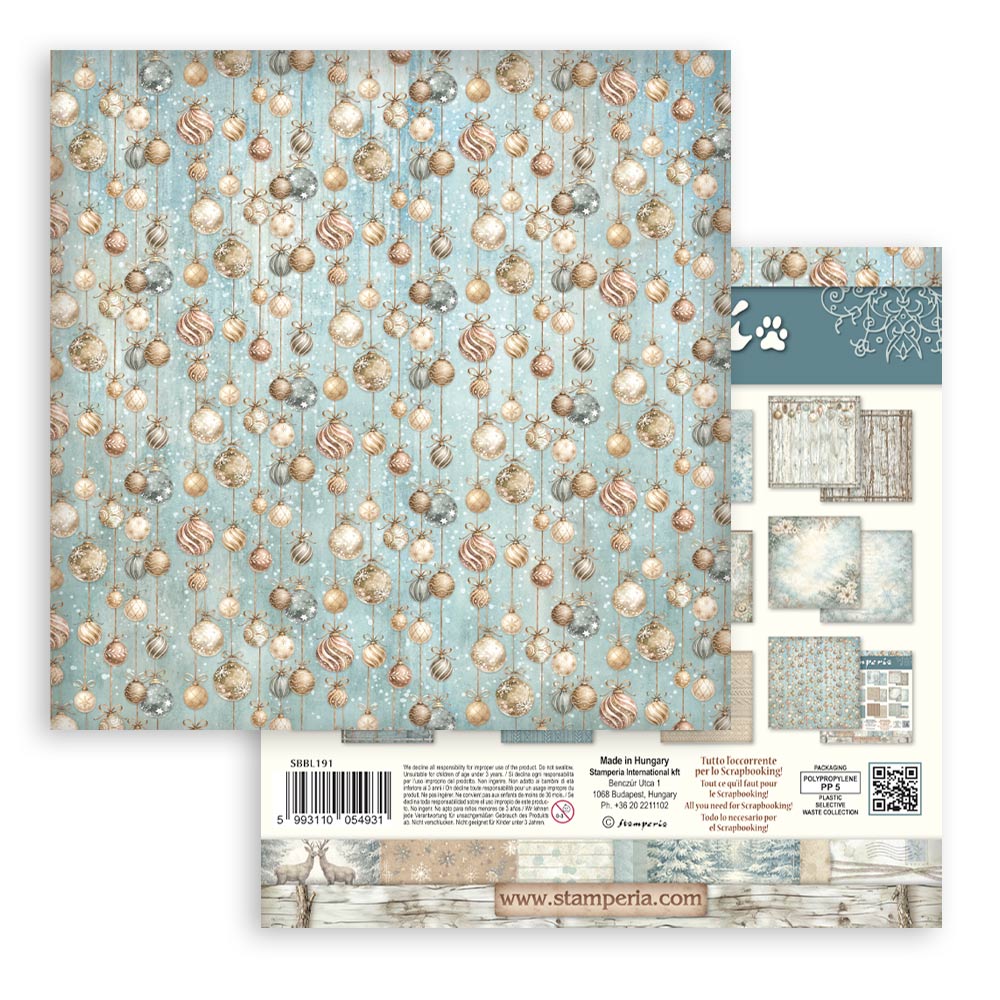 Stamperia White Christmas 12 x 12 Inch Maxi Background Paper Pack by Cristina Radovan - SBBL191
