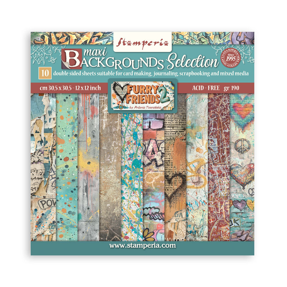 Stamperia Furry Friends 2 12x12 Inch Paper Pack Maxi Background Selection by Antonis Tzanidakis - SBBL195