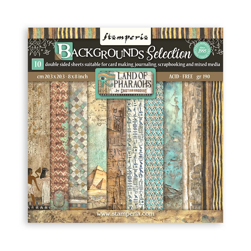 Stamperia Scrapbooking Small Pad 10 sheets cm 20,3X20,3 (8"X8") Backgrounds Selection - Land of Pharaohs SBBS106