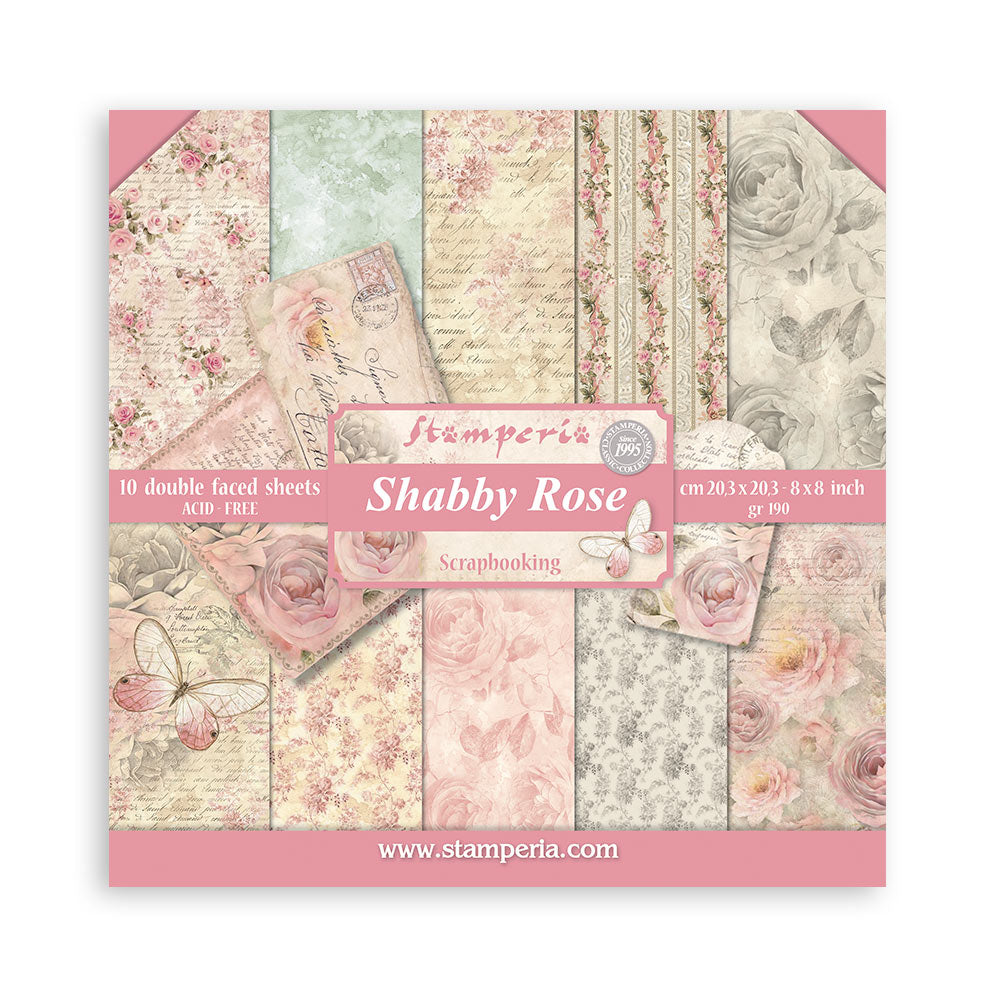 Stamperia Scrapbooking Small Pad 10 sheets cm 20,3X20,3 (8"X8") - Shabby Rose SBBS107