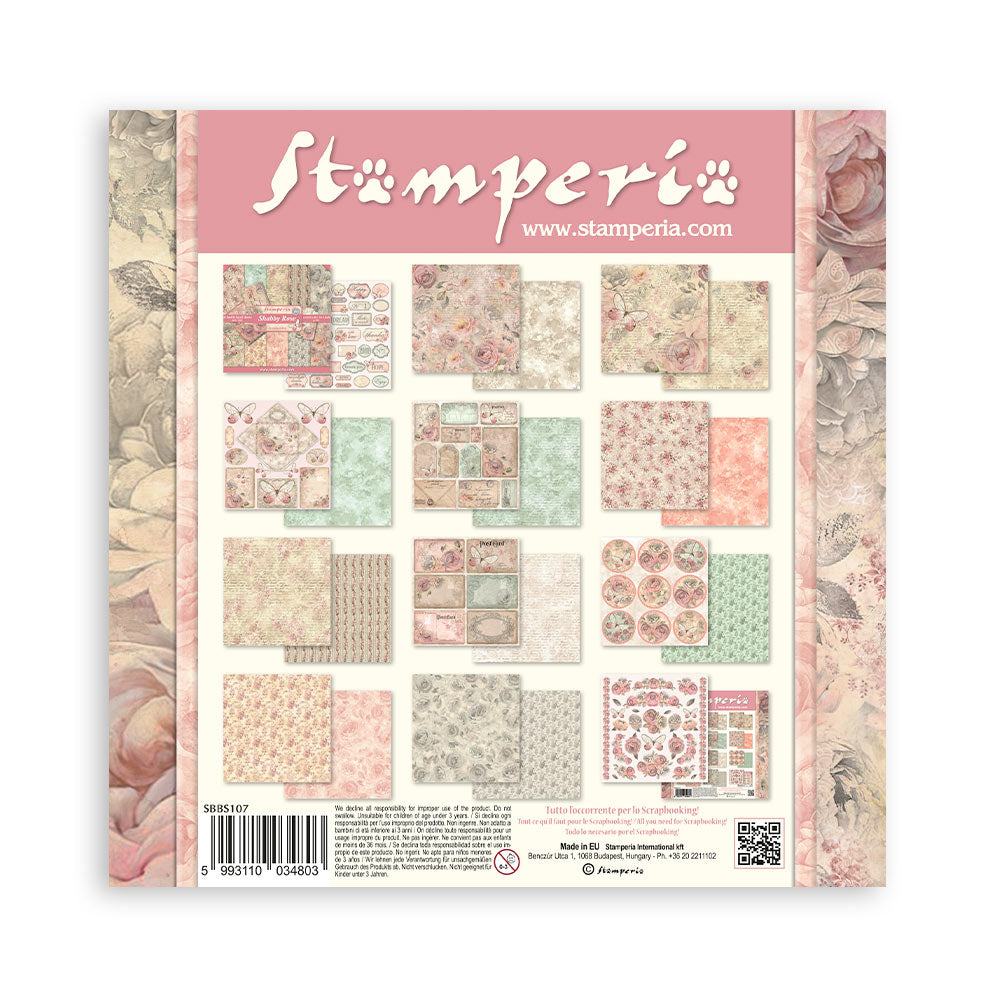 Stamperia Scrapbooking Small Pad 10 sheets cm 20,3X20,3 (8"X8") - Shabby Rose SBBS107
