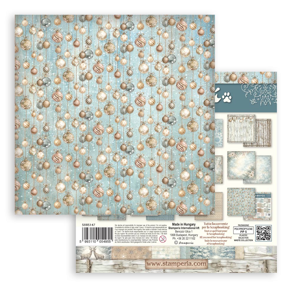 Stamperia White Christmas 8 x 8 Inch Maxi Background Paper Pack by Cristina Radovan - SBBS147