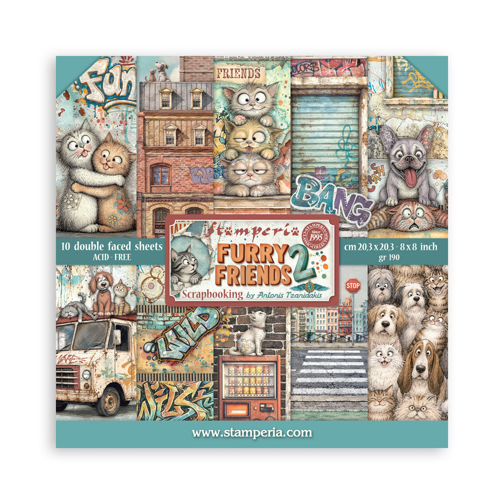 Stamperia Furry Friends 2 8x8 Inch Paper Pack by Antonis Tzanidakis - SBBS150