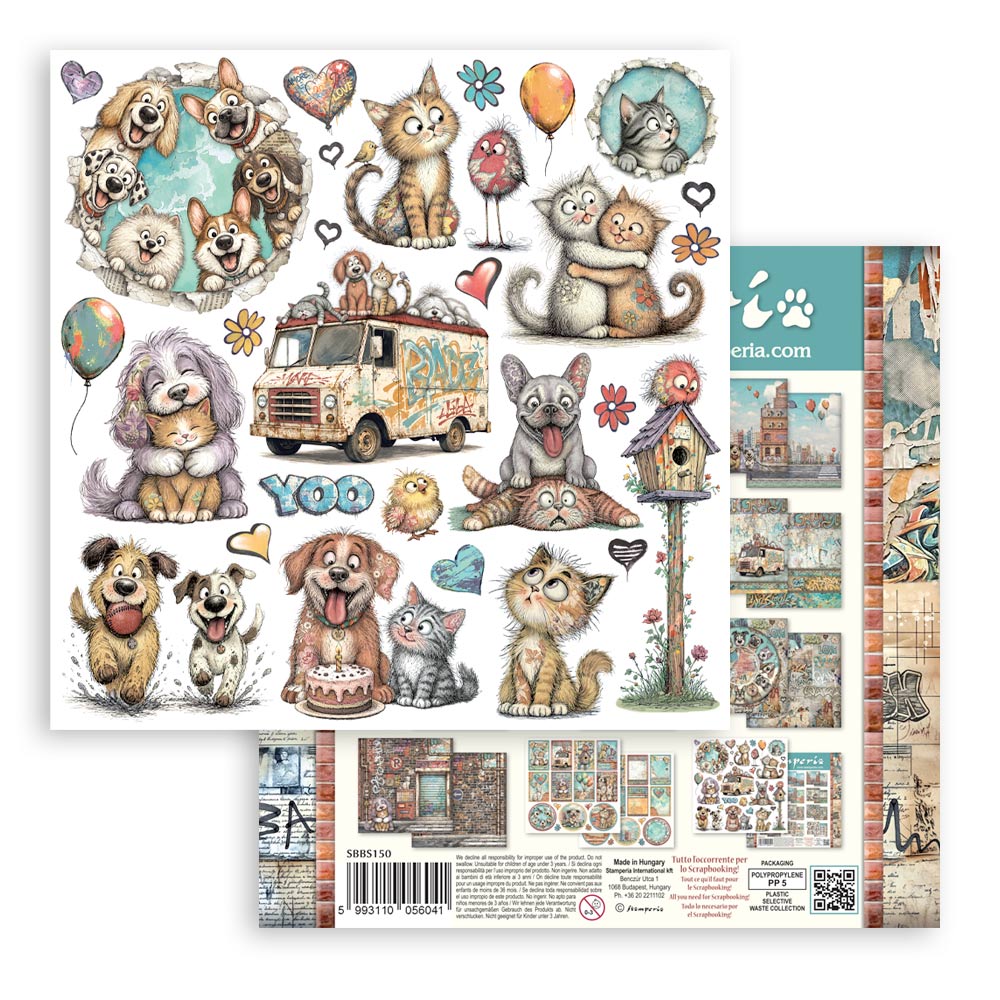 Stamperia Furry Friends 2 8x8 Inch Paper Pack by Antonis Tzanidakis - SBBS150