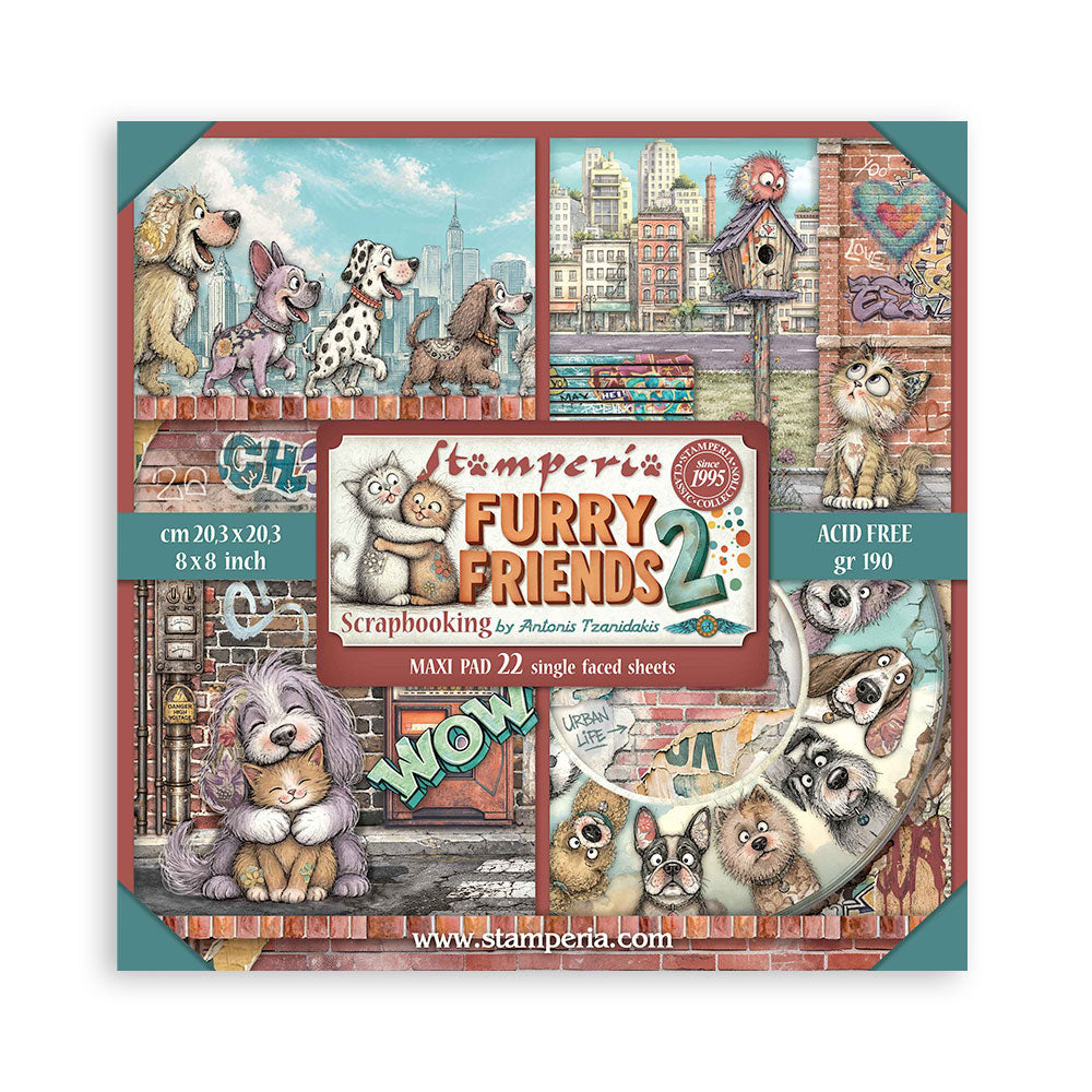 Stamperia Furry Friends 2 8x8 Inch Paper Pack (Single Face) by Antonis Tzanidakis - SBBSXB29