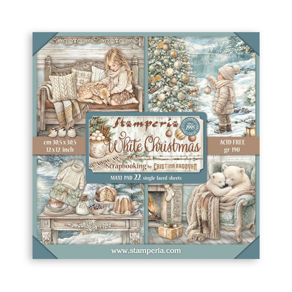 Stamperia White Christmas 12 x 12 Inch Single Face Paper Pack by Cristina Radovan - SBBXLB39