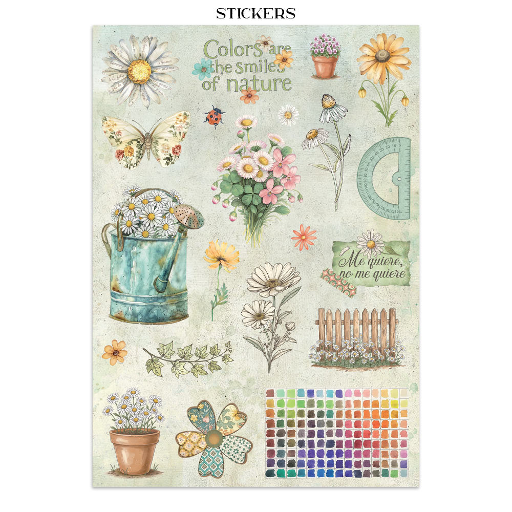 Stamperia Daisy Art Junk Journal Stickers, Backgrounds, Cut-Outs (SBJK14)