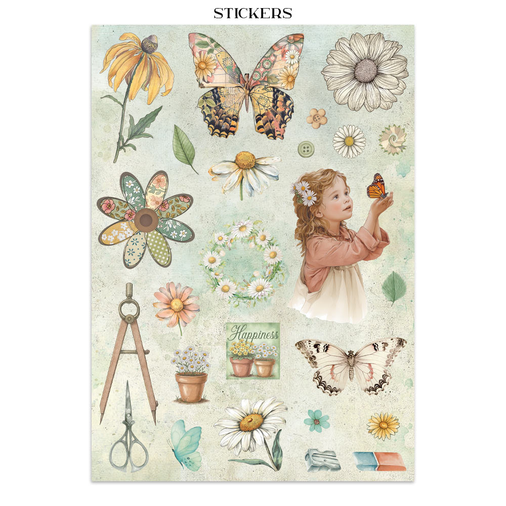 Stamperia Daisy Art Junk Journal Stickers, Backgrounds, Cut-Outs (SBJK14)