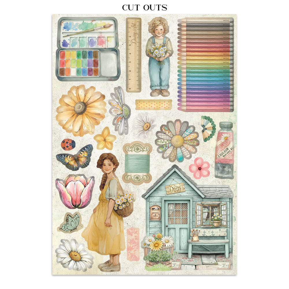 Stamperia Daisy Art Junk Journal Stickers, Backgrounds, Cut-Outs (SBJK14)