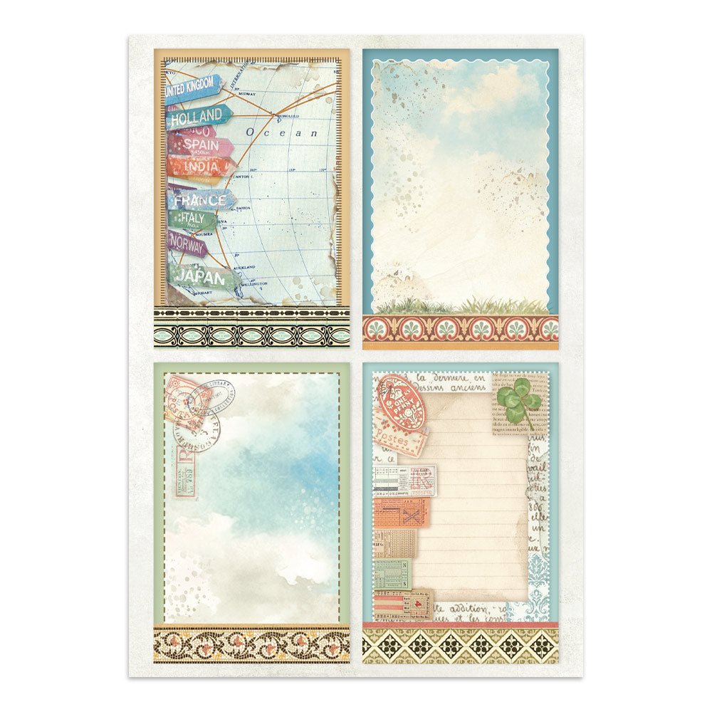 Stamperia Art of Travelling Junk Journal Stickers Backgrounds Cut-Outs (SBJK18)