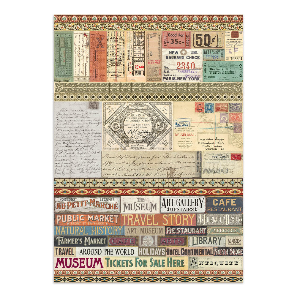 Stamperia Art of Travelling Junk Journal Stickers Backgrounds Cut-Outs (SBJK18)