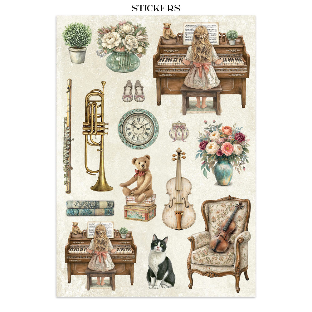 Stamperia Symphony Junk Journal Stickers, Backgrounds, Cut-Outs by Sara Alcobendas (SBJK24)