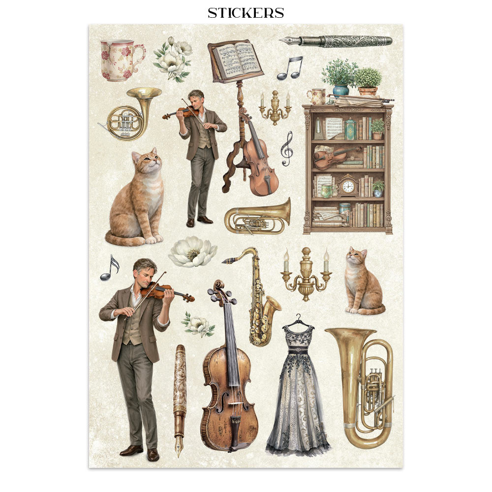 Stamperia Symphony Junk Journal Stickers, Backgrounds, Cut-Outs by Sara Alcobendas (SBJK24)