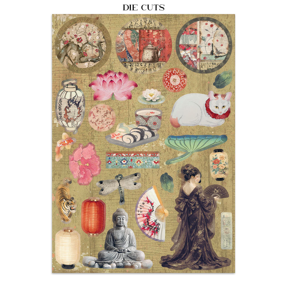 Stamperia Oriental Garden Junk Journal Stickers, Backgrounds, Cut-Outs (SBJK26)