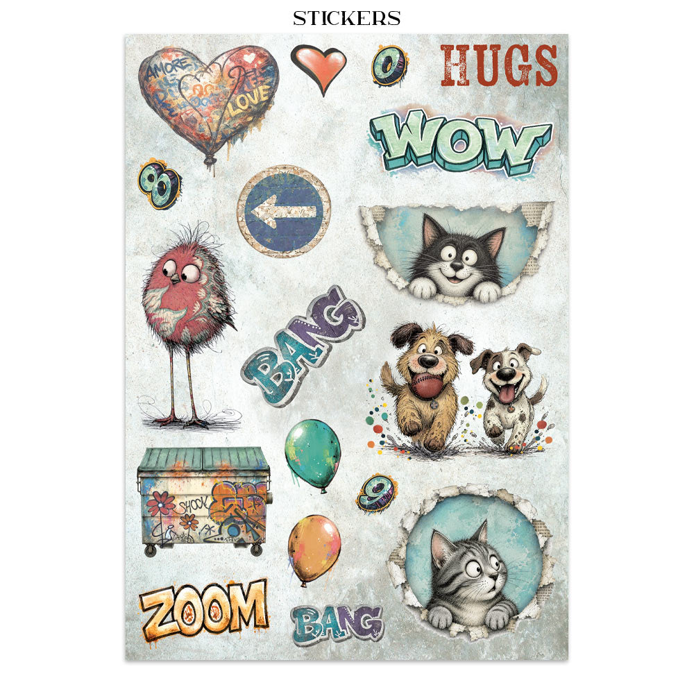 Stamperia Furry Friends 2 Junk Journal Stickers, Backgrounds, Cut-Outs by Antonis Tzanidakis - SBJK33
