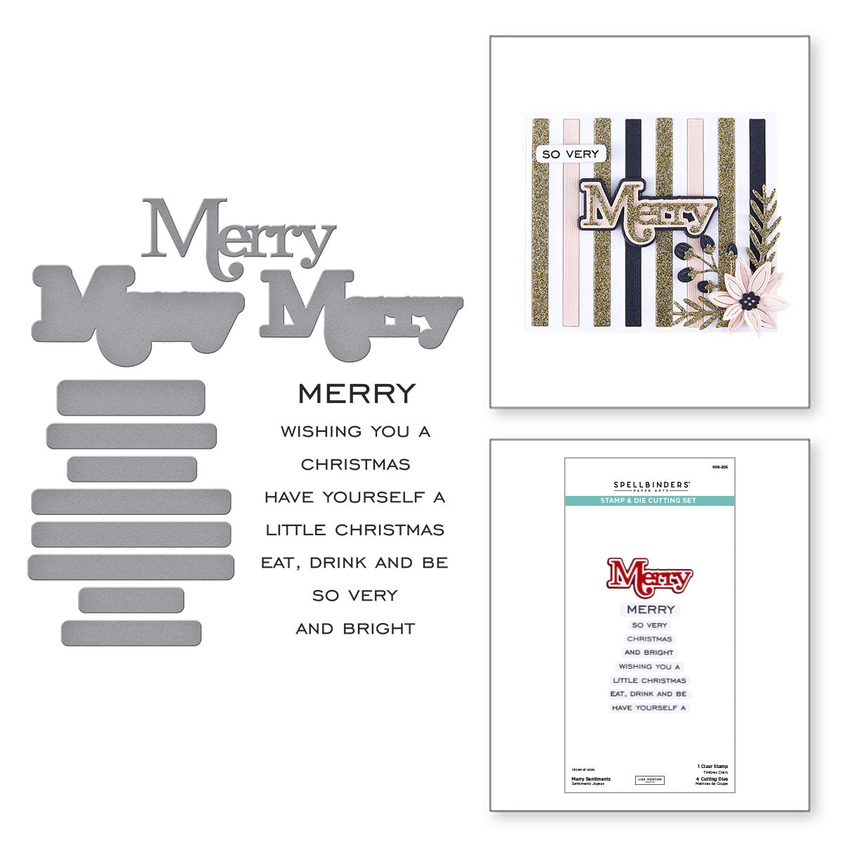 Spellbinders Merry Sentiments Clear Stamp & Die Set from the All About Christmas Collection by Lisa Horton