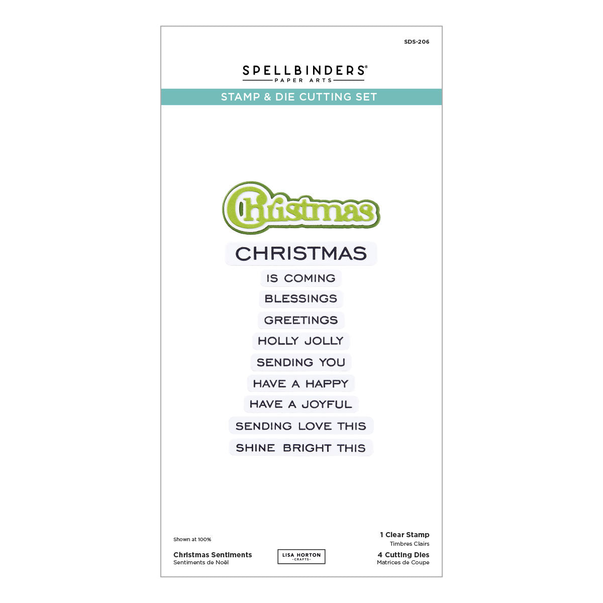 Spellbinders Christmas Sentiments Clear Stamp & Die Set from the All About Christmas Collection by Lisa Horton