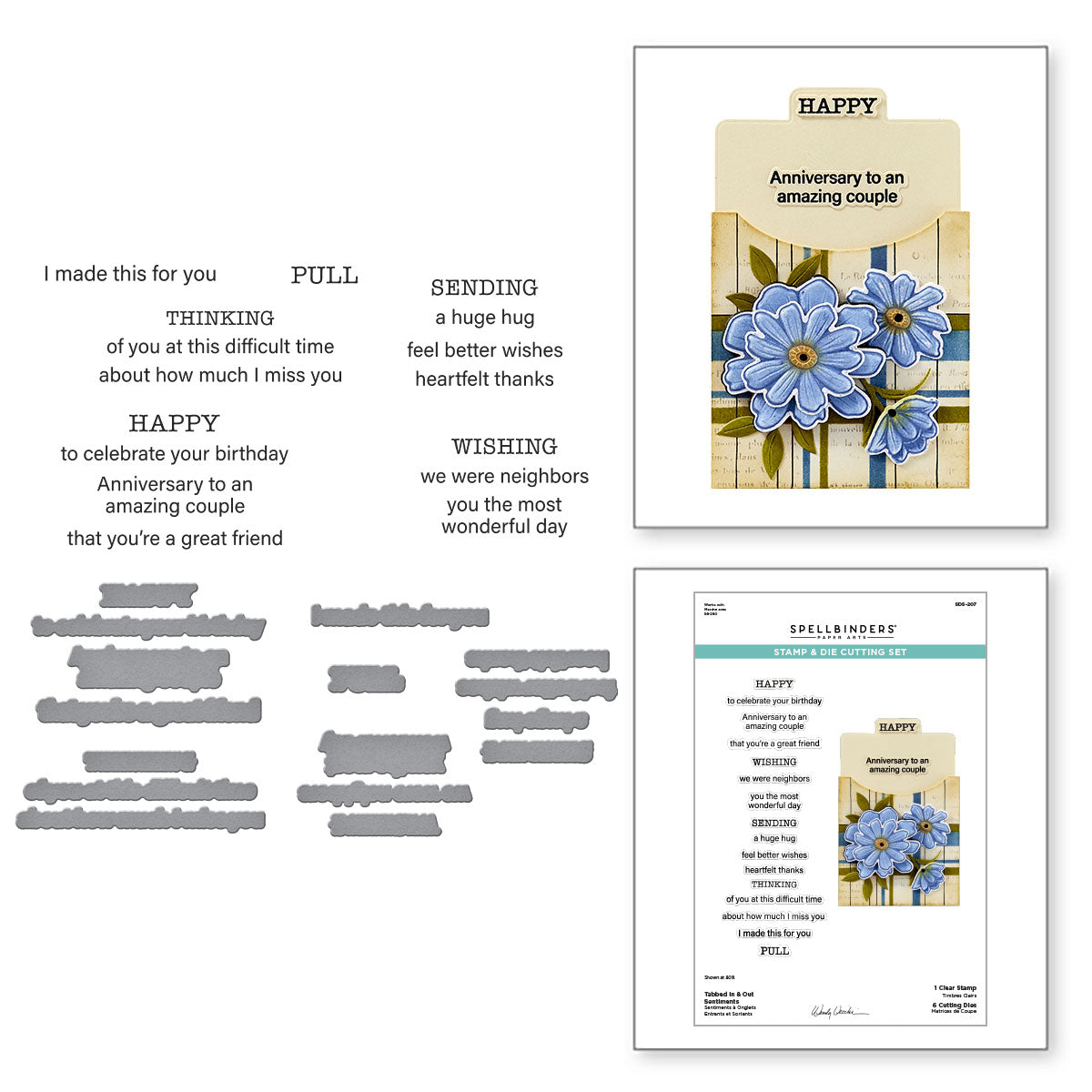 Spellbinders Tabbed In & Out Sentiments Clear Stamp & Die Set from the Tabbed Classics Collection by Wendy Vecchi