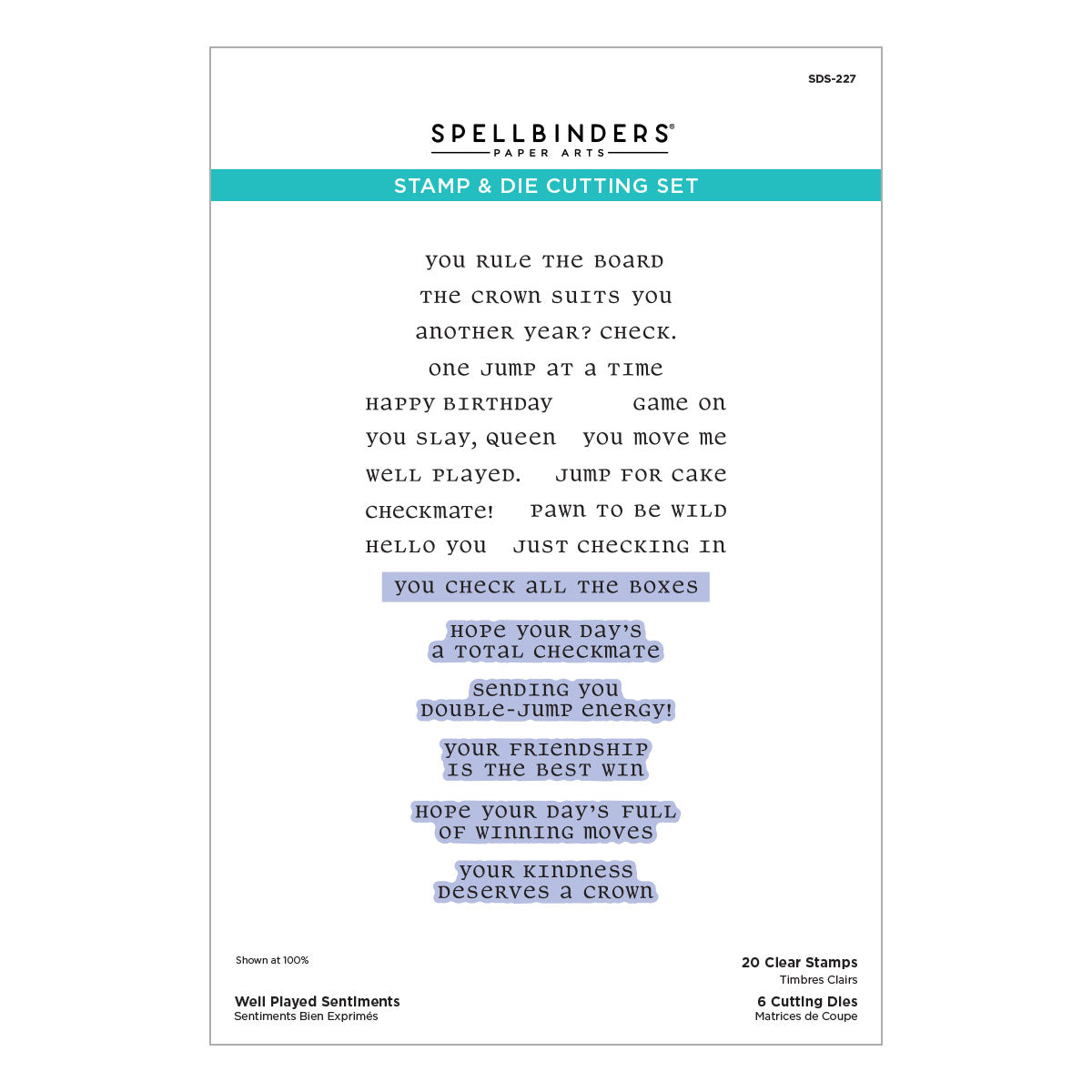 Spellbinders Well Played Sentiments Clear Stamp & Die Set