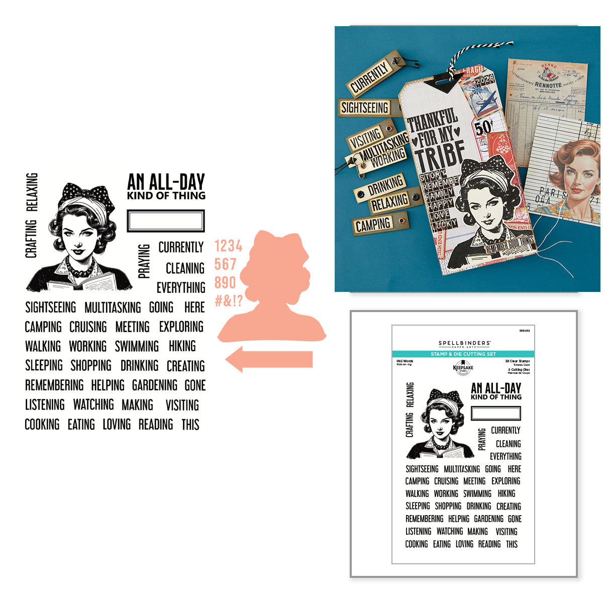 Spellbinders ING Words Stamp & Die Set by Esther Glas - SDS-232