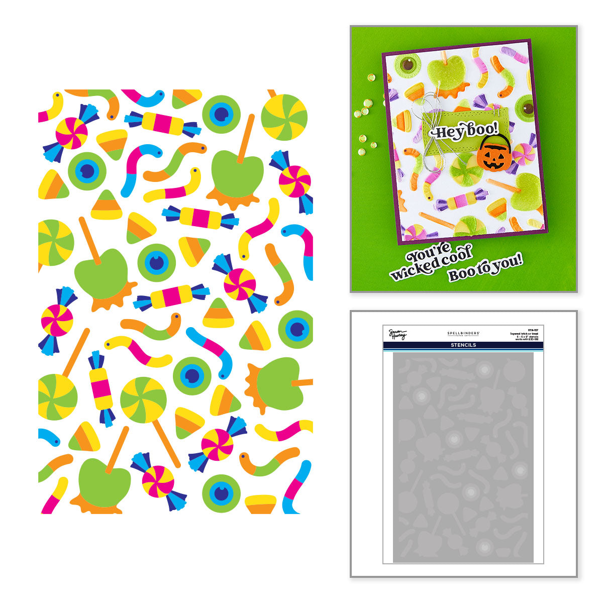 Spellbinders Trick or Treat 3D Embossing Folder & Stencil Bundle by Simon Hurley