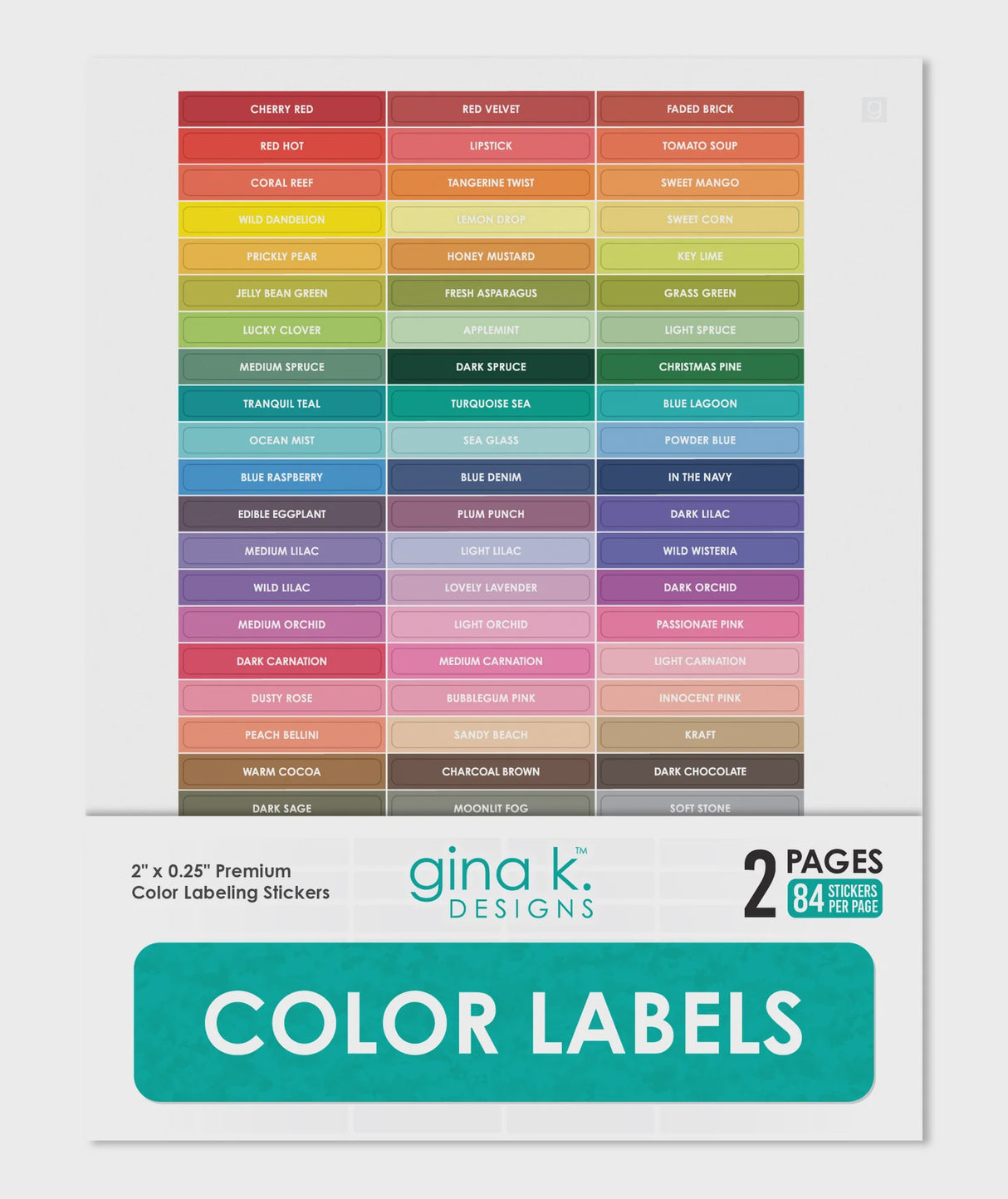 Gina K Designs STORAGE- Color Labels for Ink Pads, Ink Cubes and Card Stock